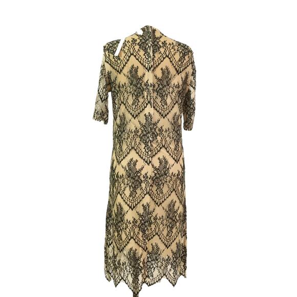 Caara Scalloped Lace Shift Dress Black Beige Size Medium NWT - Picture 4 of 9